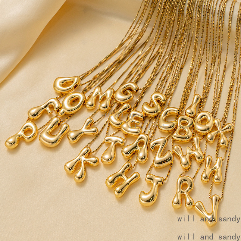 26 Glossy Balloon Bubble English Initial Name Necklace Designer 18k Gold Chunky Alphabet Letter Necklaces for Woman Girls Birthday Gift Hiphop Fine Je