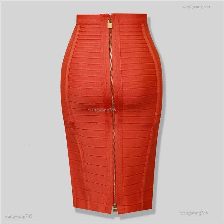 High quality black red blue orange zippers body synthetic silk bandages ski day party pencil skirts 241011