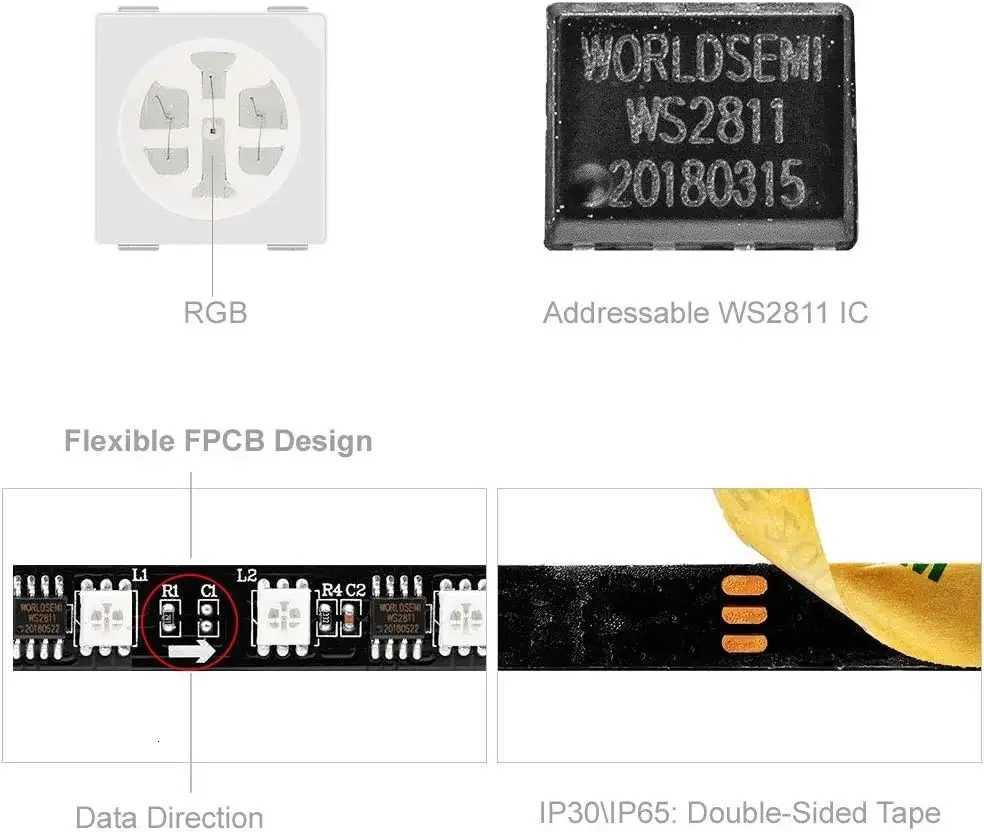 2812B LED RGBIC Strip USB 5V Individually Addressable Smart LED Lights for Bedroom Bluetooth Music Controller Kit LED Ribbon XJ250710