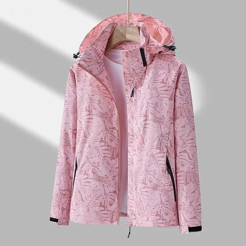 2025 Womens Casual Waterproof Windproof Jacket Full Zipper Hooded Jacket Outdoor Hiking Jacket for Spring and Autumn Plus Size W250711