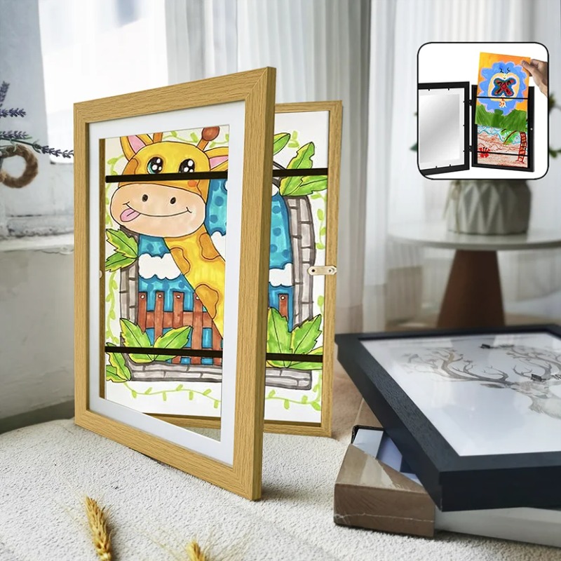 Wood Flap Art Frames A4 Photo Frame DIY Picture Children's Exhibition of Paintings Storage Rack Home Decoration H260306