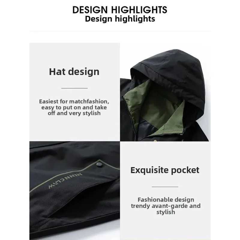 Mens Jacket Windbreaker Hiking Camping Coats Waterproof Outdoor Softshell Zip Up Hooded Jackets Lightweight Spring Autumn Coats W250711