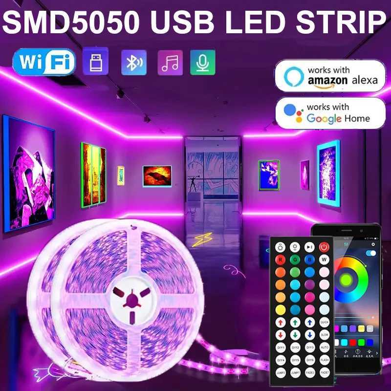 USB 1-30M LED Light Strip RGB 5050 Bluetooth Wifi APP Control LED Light Strip Lighting Music Sync for Party PC TV Living Room XJ250710