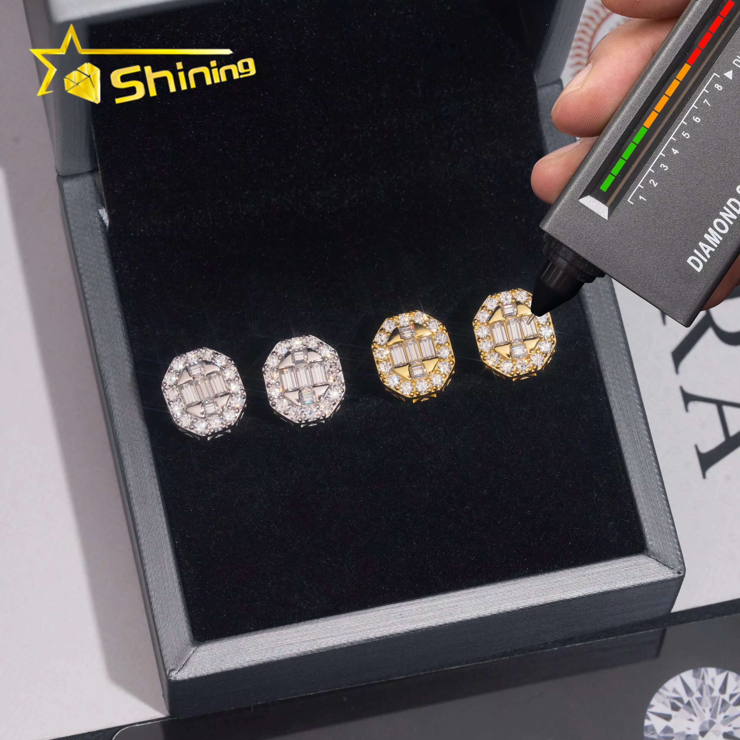 Fast Shipping Hip Hop Jewelry 925 Sterling Silver Diamond Hip Hop Baguette Moissanite Earring VVS Moissanite Stud Earrings
