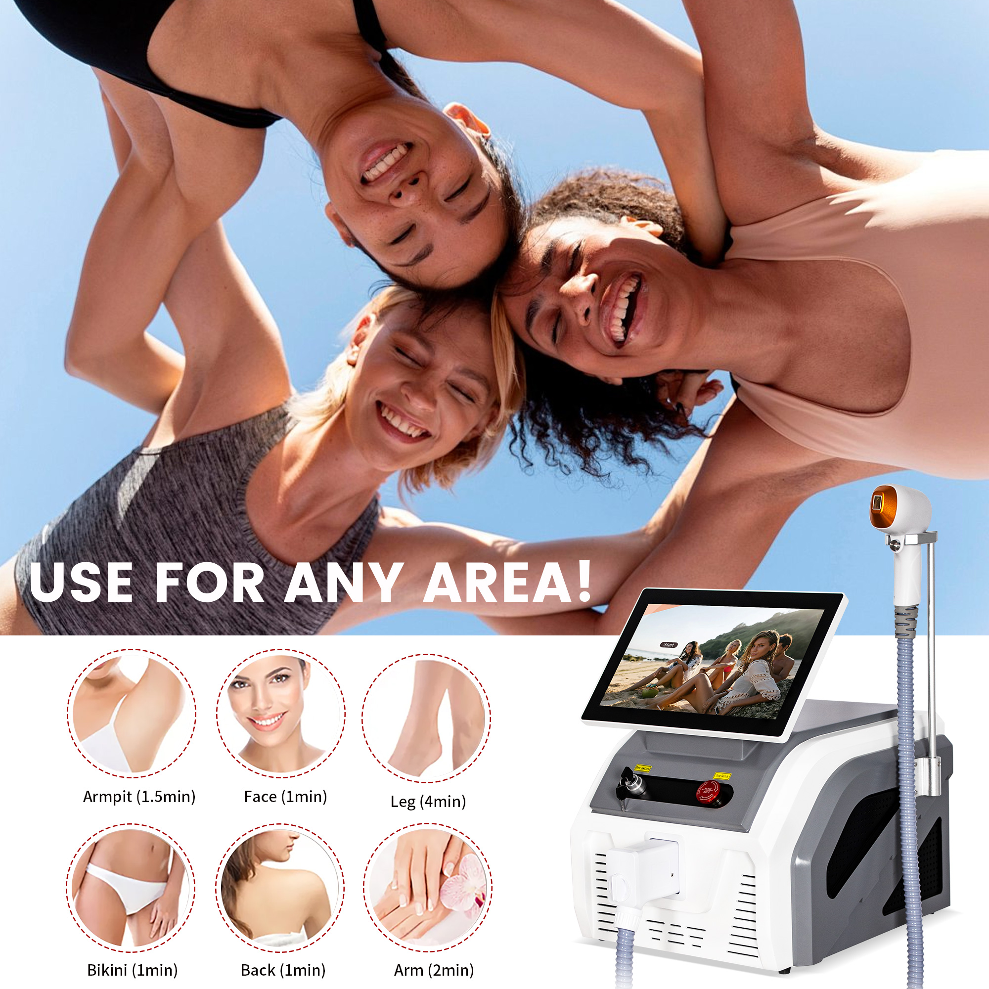 Nanometer Diode Laser Hair Removal Machine 2000W Hair Removal Beauty Instrument Ice Titanium Device 808 755 1064