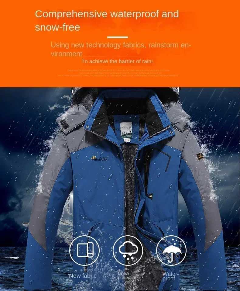 Autumn Winter Mens Windbreaker Waterproof and Warm Outdoor Hiking and Fishing Multi Pocket Wear-resistant Thick Jacket Men Coat W250711