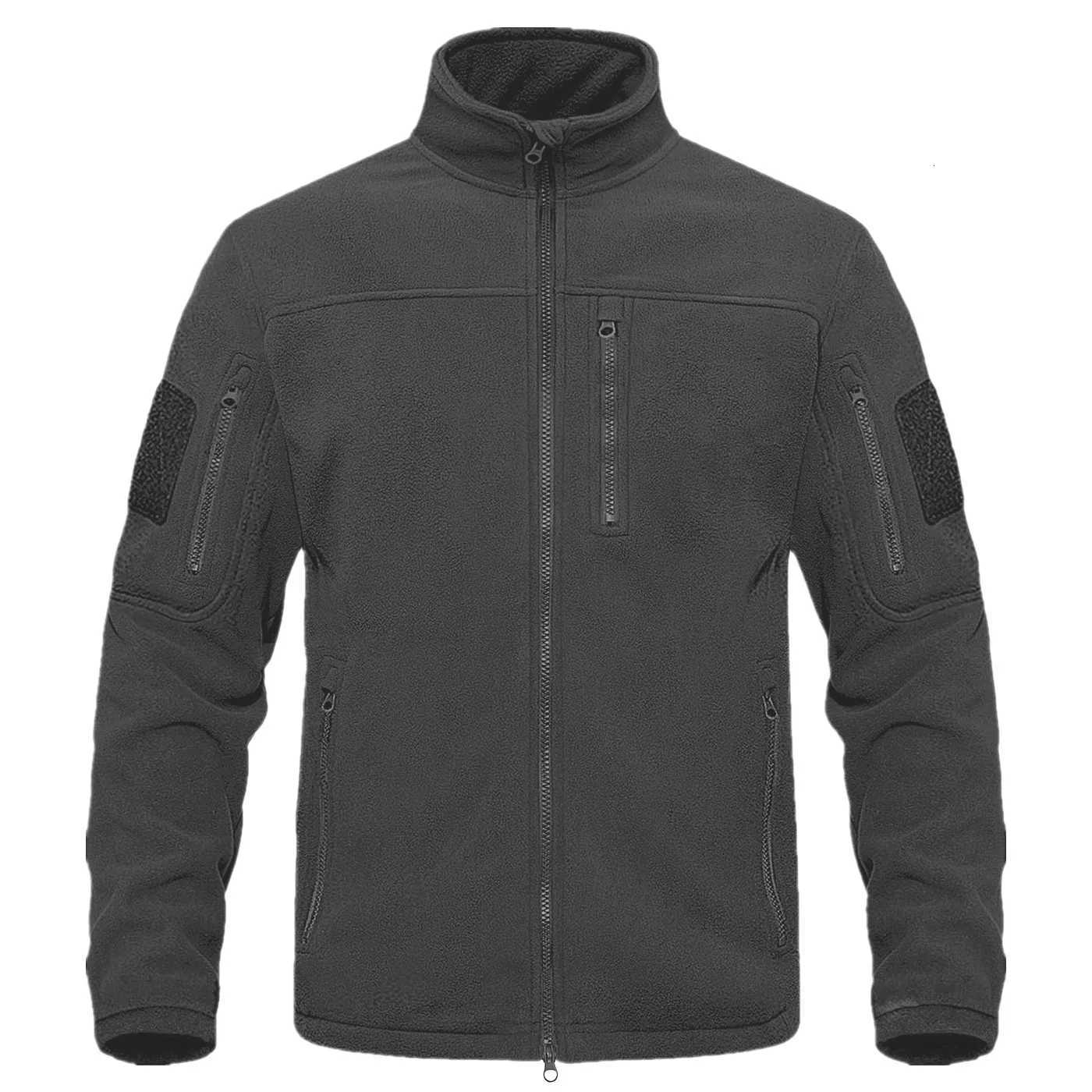 Mens Fleece Jacket Soft Warm Windproof Stand Tactical Collar Full Zip Outerwear Hiking Outdoor Work Mountaineering Jacket W250711