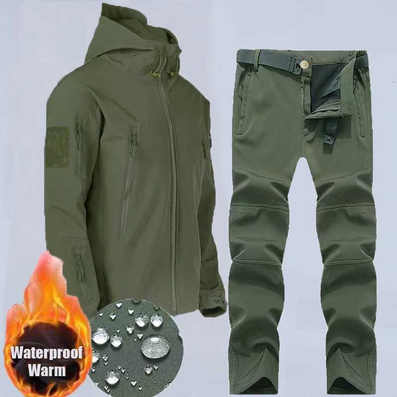 Army Softshell Tactical Waterproof Jackets Men Hood Coat Military Combat Tracksuit Fishing Hiking Camping Climbing Pants Trousers W250711