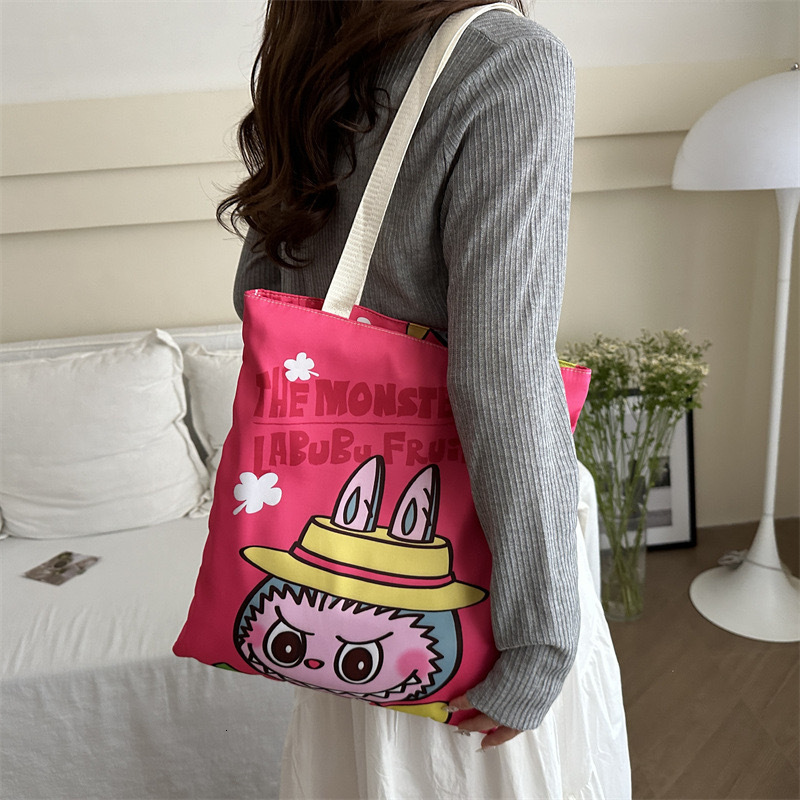 Style Labubu Canvas Bag Versatile Shoulder Bag Large Capacity Student Class Commuting Tote Bag Canvas Bag for Women 250710
