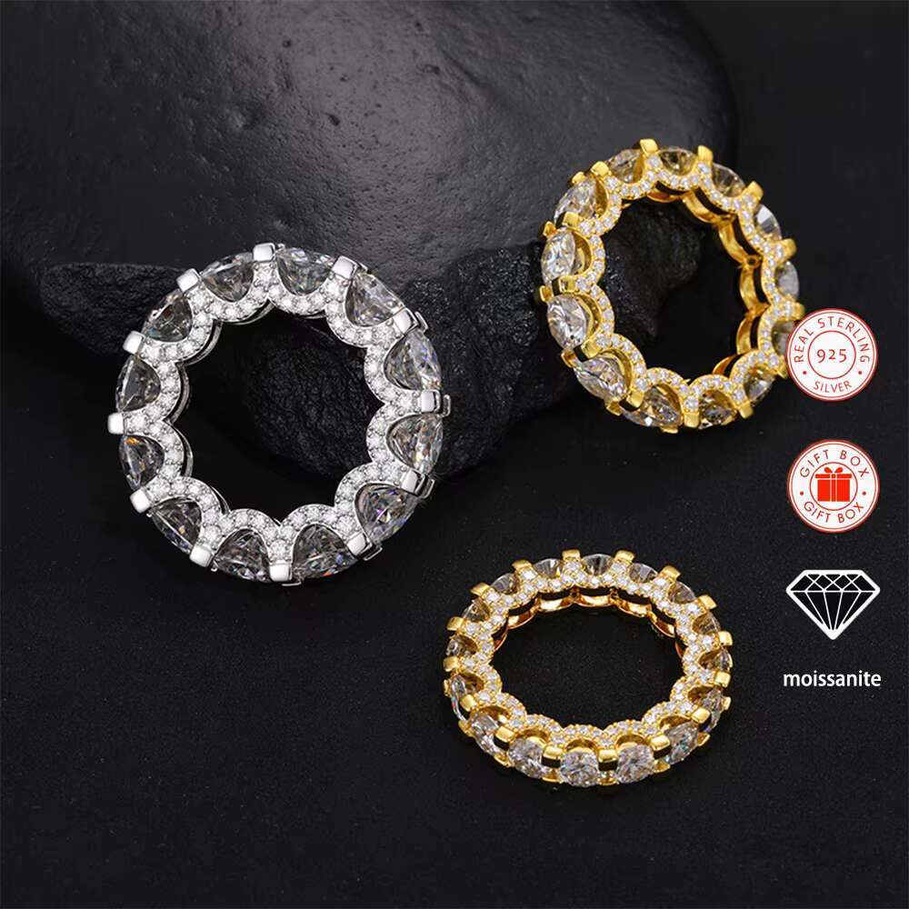 2ct 8.0mm Main Stone Inlaid Moissanite Ring for Men 18K Gold-Plated S925 Sterling Silver Ring Hiphop Style Rings