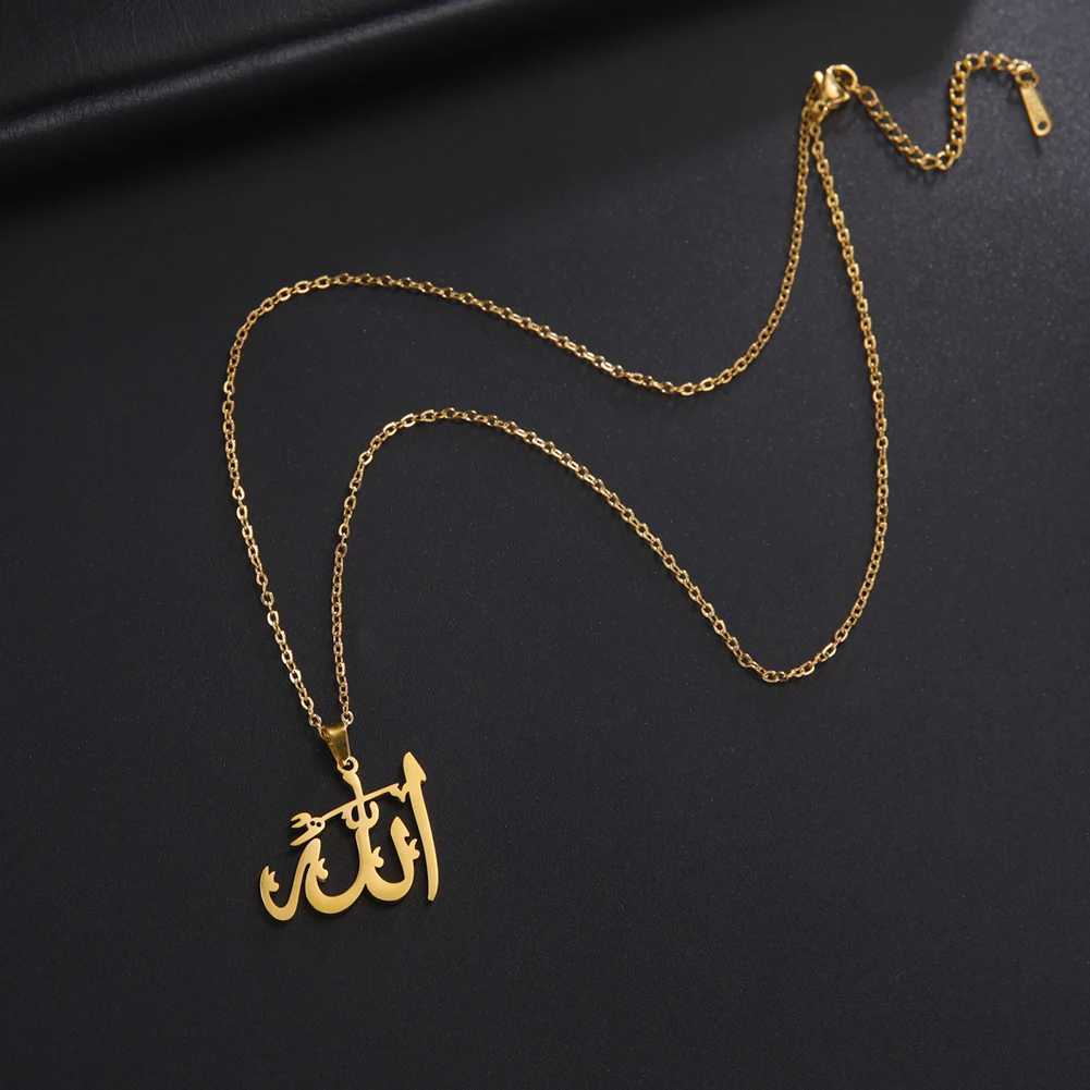 Lucktune Arabic God Allah Pendant Necklace Stainless Steel Islamic Muslim Choker Chain Necklace for Women and Men Classic Jewelry Gift W250710