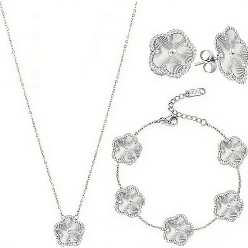Luxury brand clover necklace fashionable 925 silver pendant necklace earring bracelet set stainless steel designer jewelry with box for women