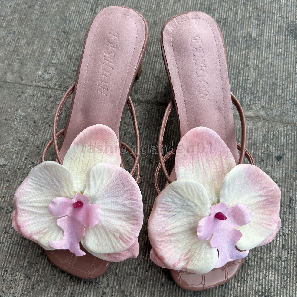 designer sandals women heels sandal summer beach slip-on slides mid high heel slippers comfort leather fashion flower womens luxury sandale