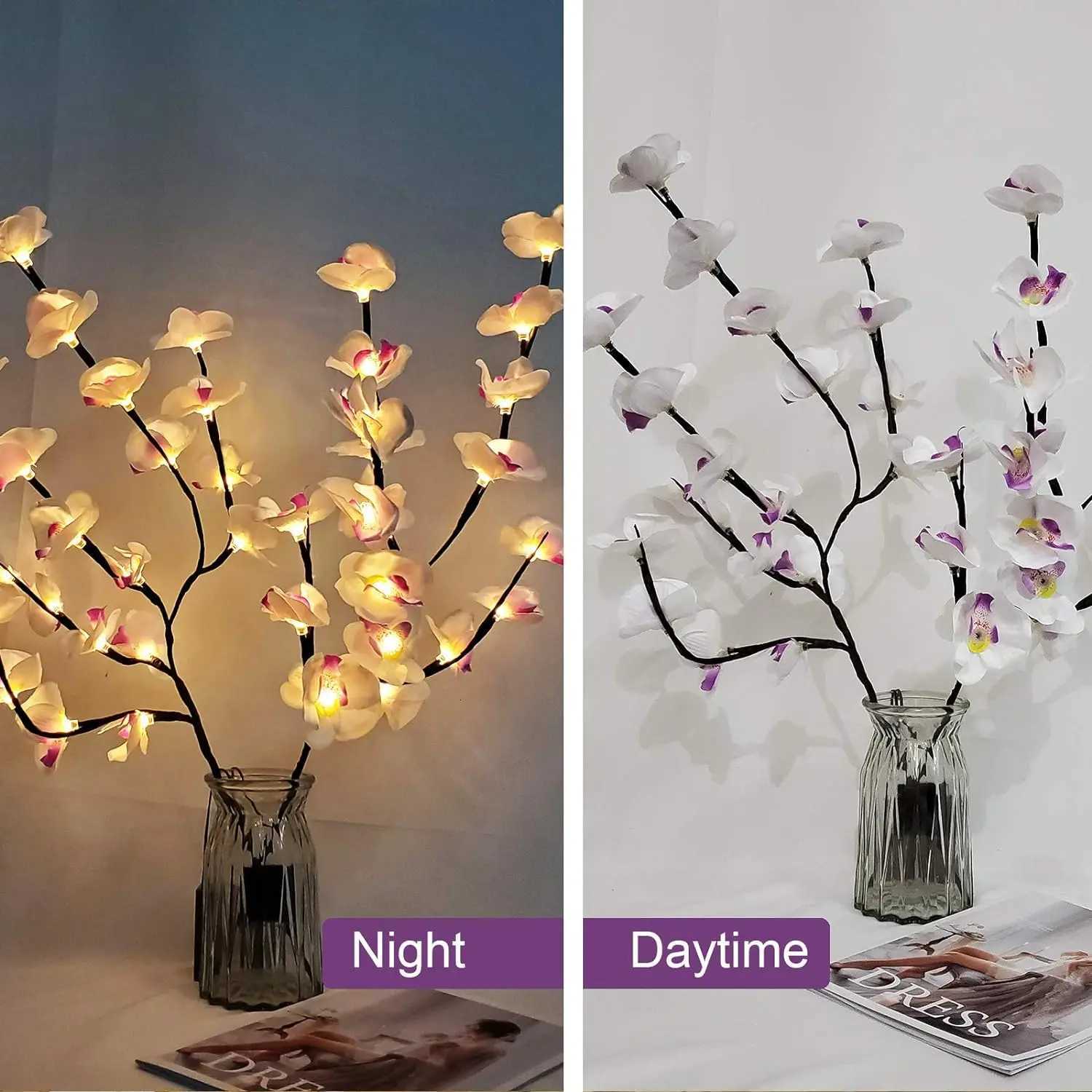 1 Pack White Purple Butterfly Orchid Tree Light LED Lights Battery Powered Tree Lamp Illuminated For Room Home Romantic Decoration XJ250710