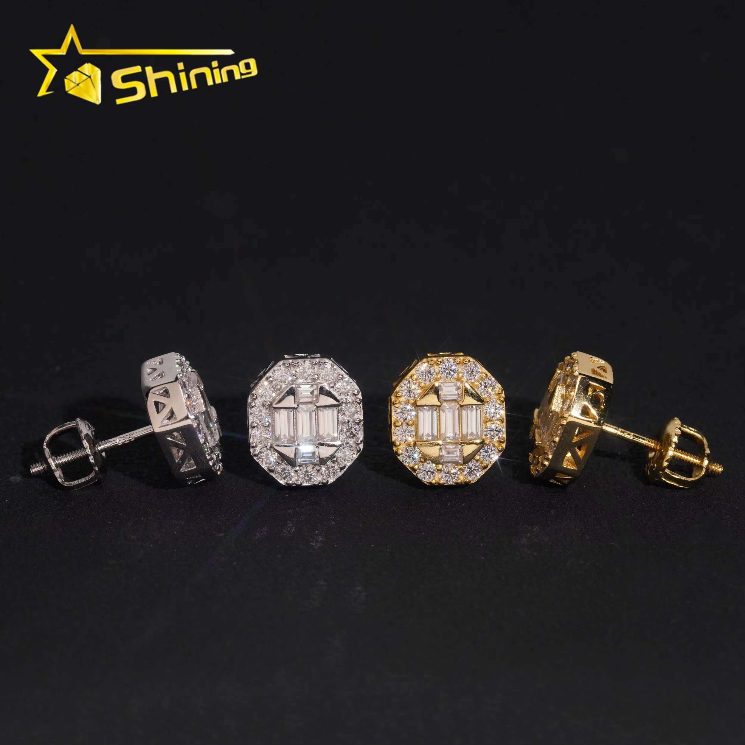 Fast Shipping Hip Hop Jewelry 925 Sterling Silver Diamond Hip Hop Baguette Moissanite Earring VVS Moissanite Stud Earrings