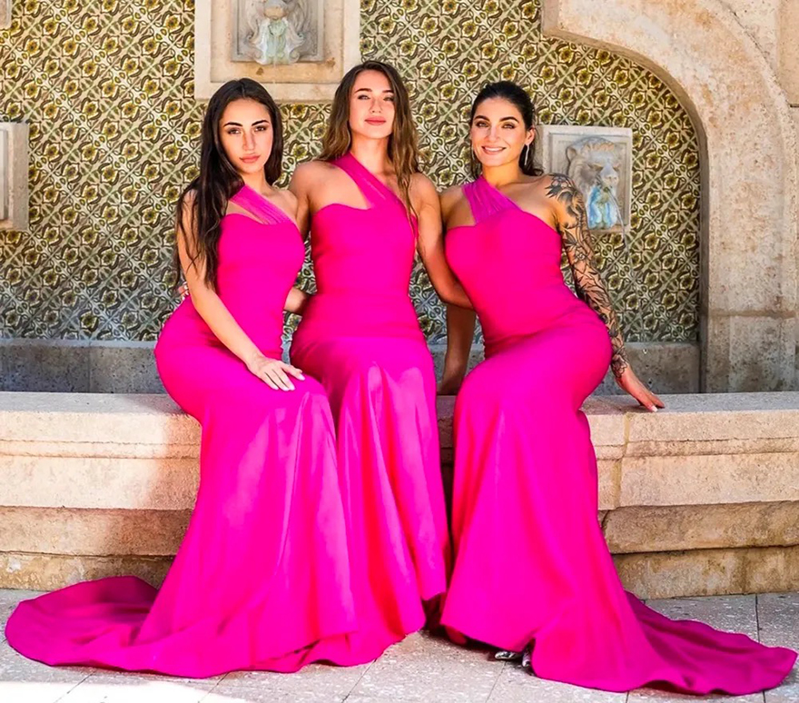Bridesmaid Dresses Prom Party Gown For Weddings Formal New Custom Plus Size Sleeveless Pleat Floor-Length Mermaid Trumpet One-Shoulder Elastic Satin L