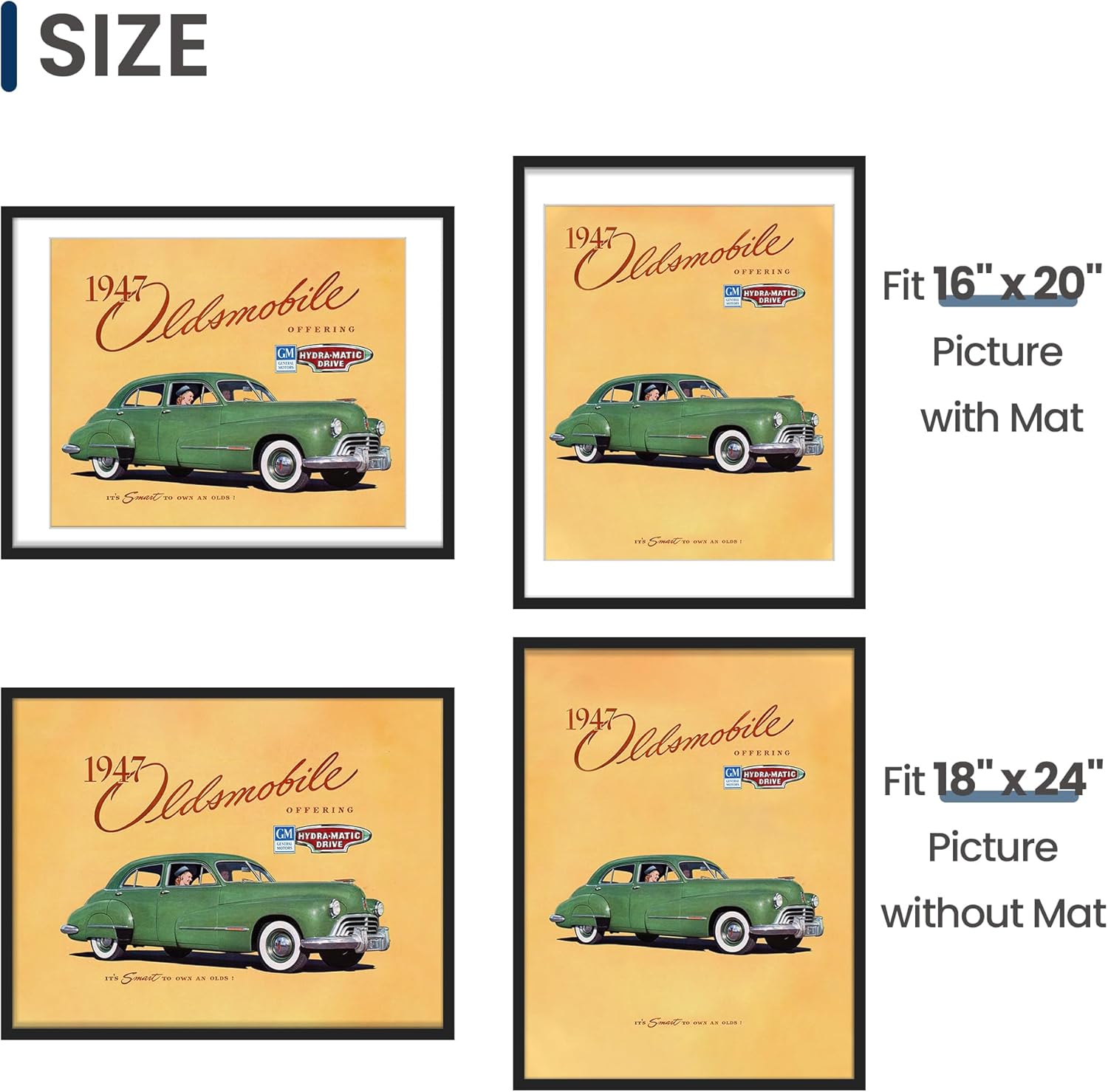 NEW 18x24 Picture Frame, Display Poster 16x20 with Mat or 18 x 24 Without, Wall Gallery Photo Frames, Black, 2 Pack H260306