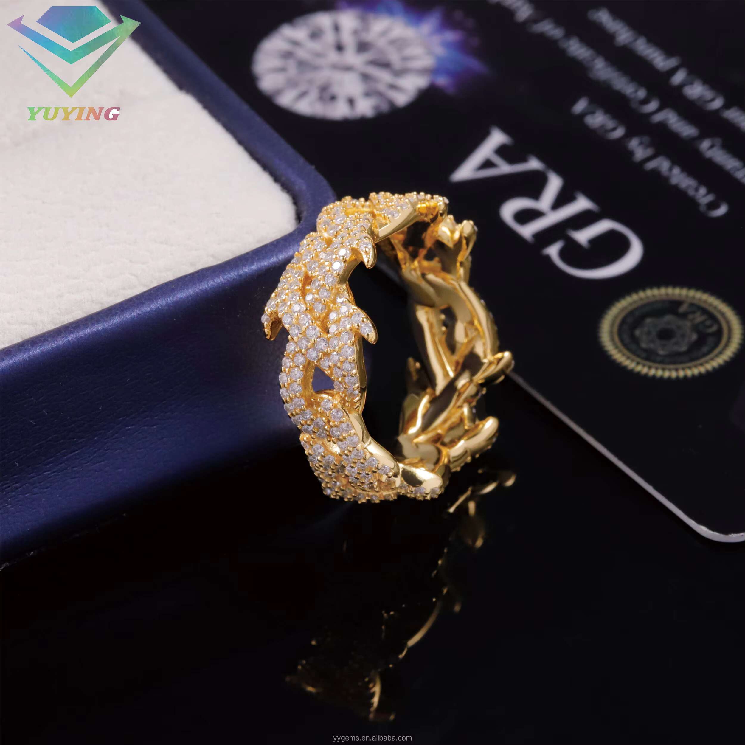 Fashion Jewelry Spiked Ring Iced Out VVS Moissanite 925 Silver Gold Plated Thorn Ring Hip Hop Men Women Cuban Ring