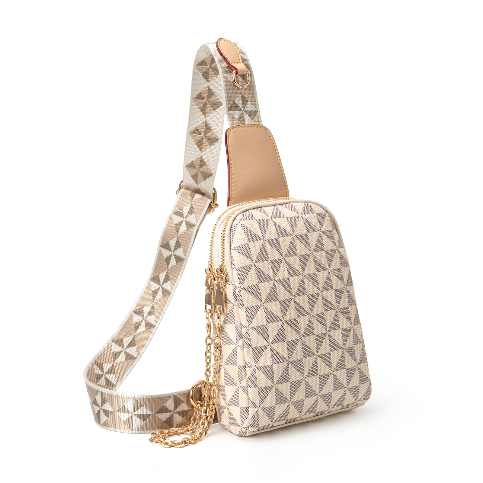 Designer bag free shipping Geometric Pattern Sling Bag Chain Decor Adjustable Strap student schoolbag