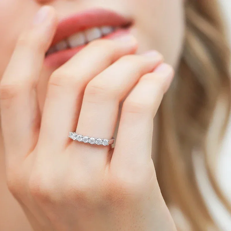 MT Moissanite Ring for Women S925 Sterling Silver with White Gold Plated /18K Gold Plated Diamond Wedding Band Rings Fine Jewelry