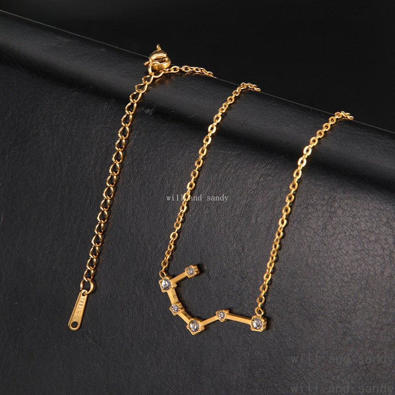 18k Gold Zodiac Sign Necklace Stainless Steel Cubic Zircon Diamond Astrology Personalized Horoscope Necklaces for Woman Fine Jewelry Gift