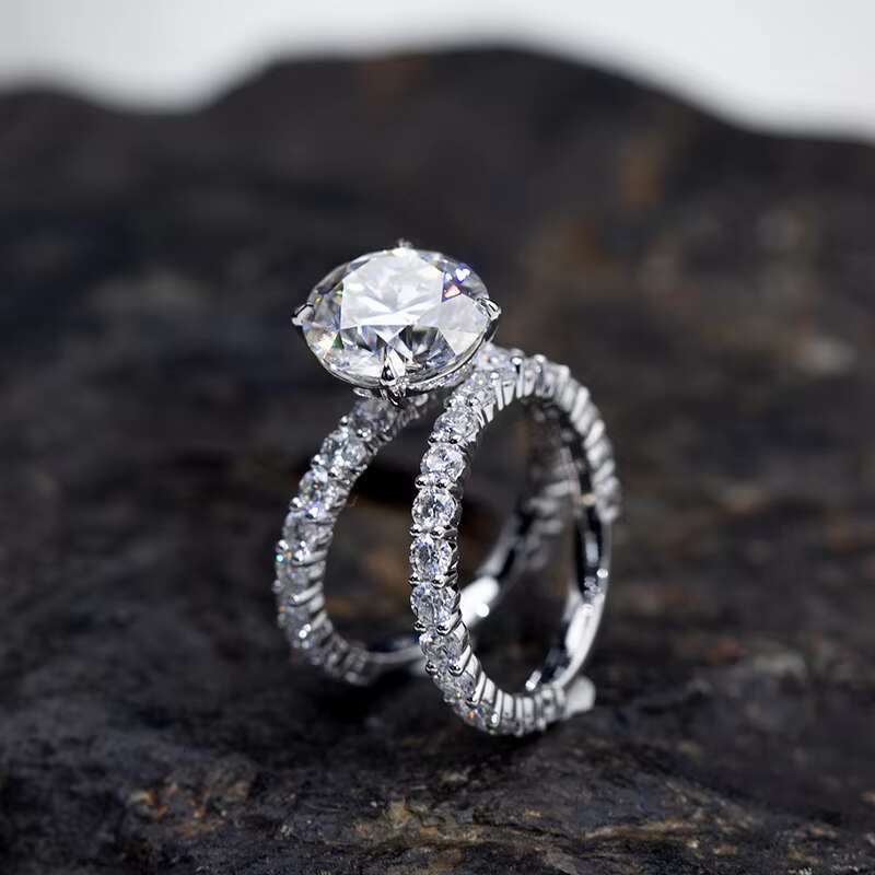 18K White Gold Engagement Ring Set 3CT 4CT 5CT Colorless Moissanite Diamond With Prong Setting Packaged in a Box for Parties