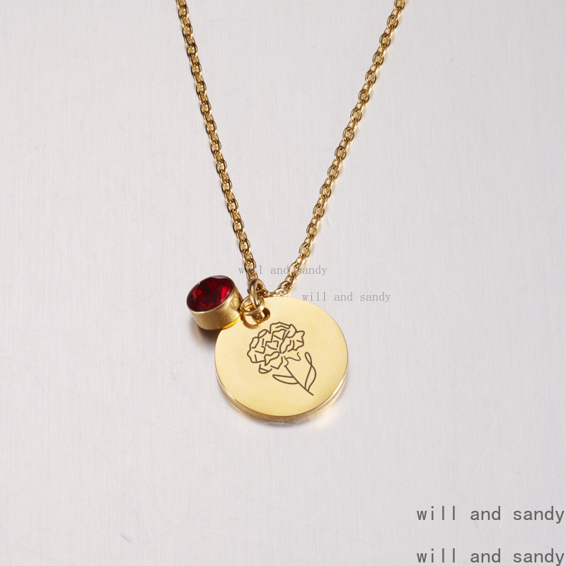 18k Gold Birthday Necklace 12 Months Flower Patter Diamond Cubic Zirconia Birthstone Necklace Penant Gold Chain Woman Girls Birthday Gift Designer Jew