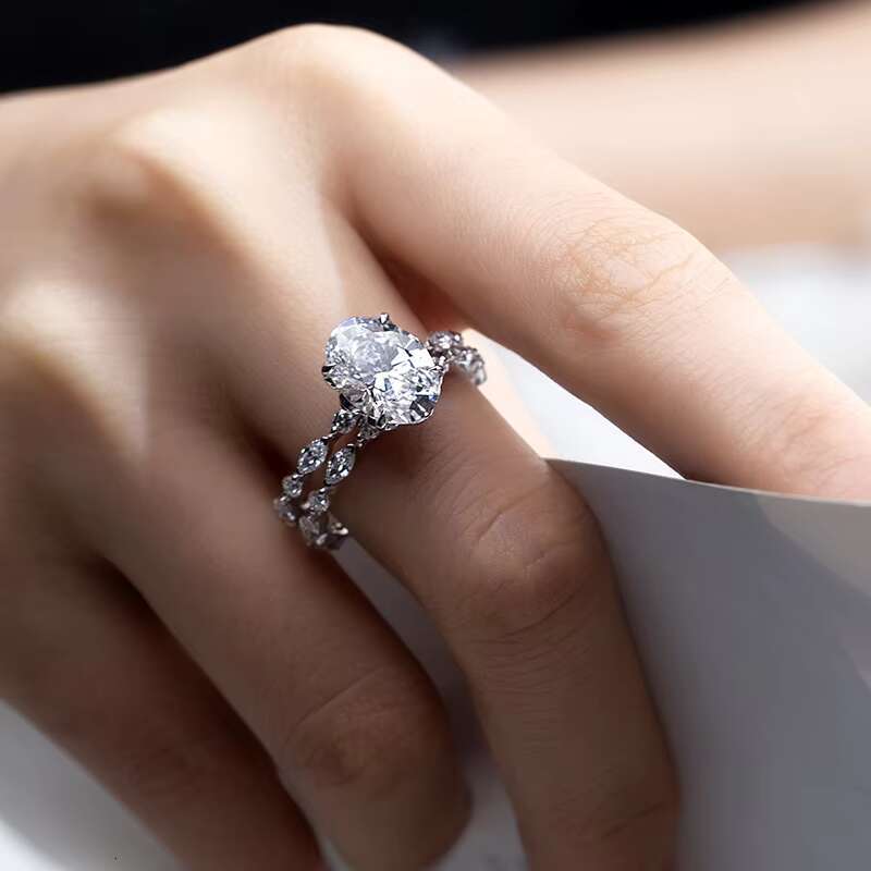 Messi Jewelry Real Fine Personalized Customized 18k Solid White Gold Oval Cut Moissanite Engagement Rings