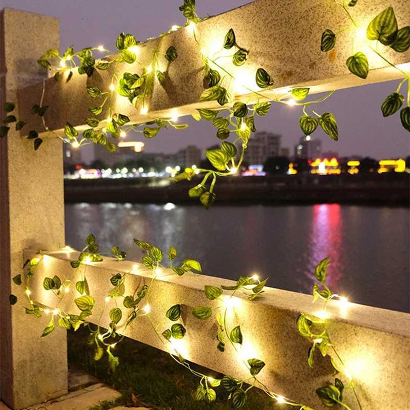 Silk Fake Green Leaf Ivy Vine with LED Lights String for Home Bedroom Decor Wedding Glowing Artificial Plant Garland Decor XJ250710