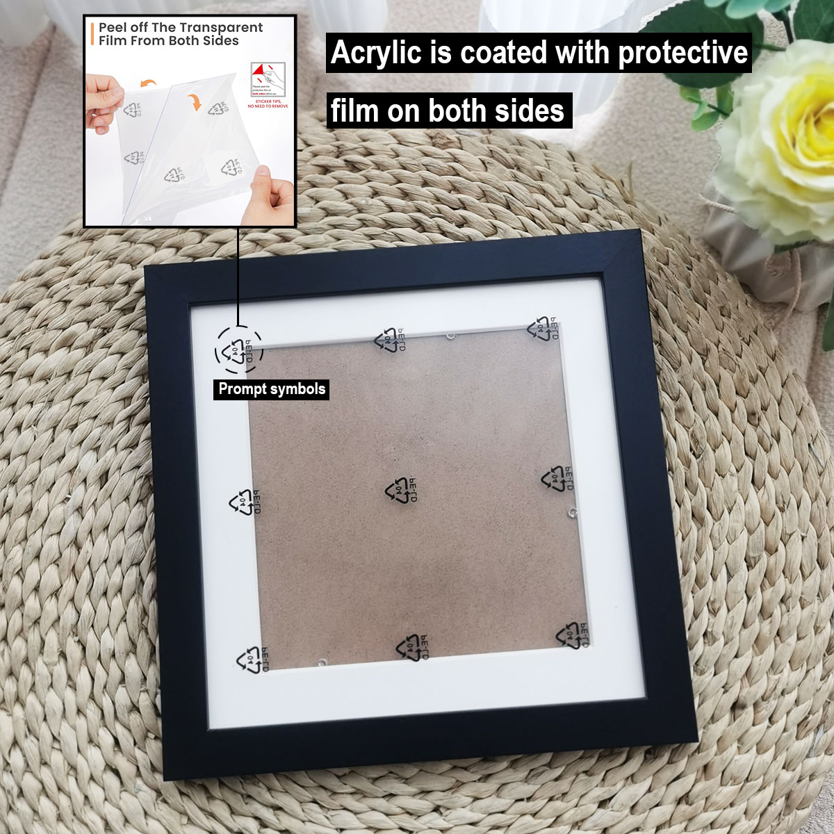 Square Wall Hanging With Mat 20X20cm Wood Picture Frame Stand For Pictures Photo Decor Commemorative Gift H260306