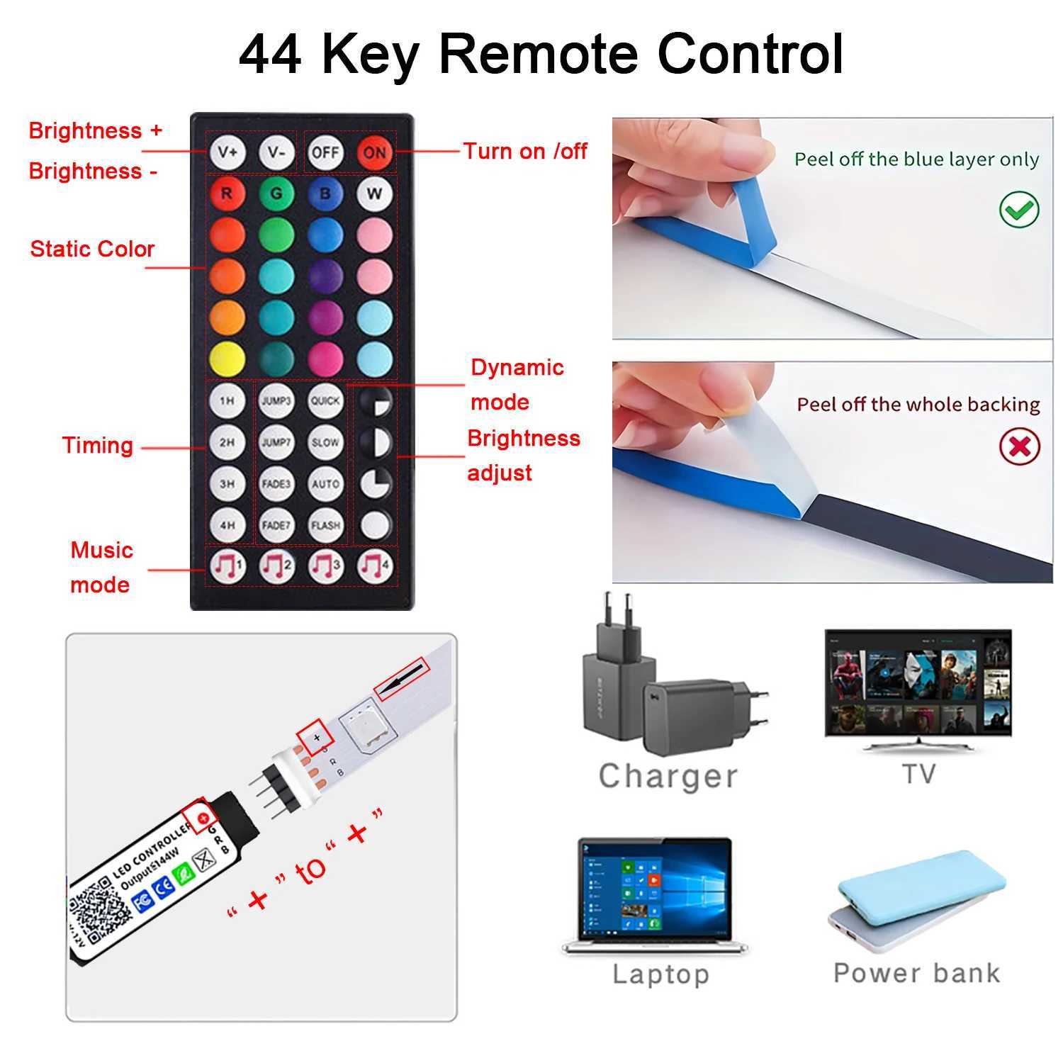 RGB LED Strip Lights Music Sync USB 5V Remote Control Led Ribbon Flexible Lamp For Room Party TV Desk Bedroom DecorationXJ250710