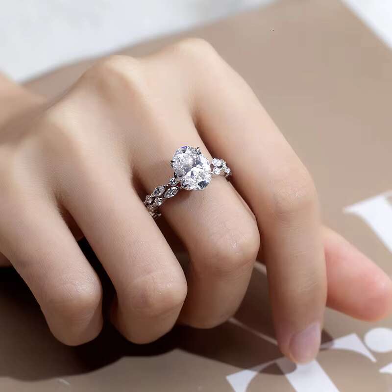 Messi Jewelry Real Fine Personalized Customized 18k Solid White Gold Oval Cut Moissanite Engagement Rings