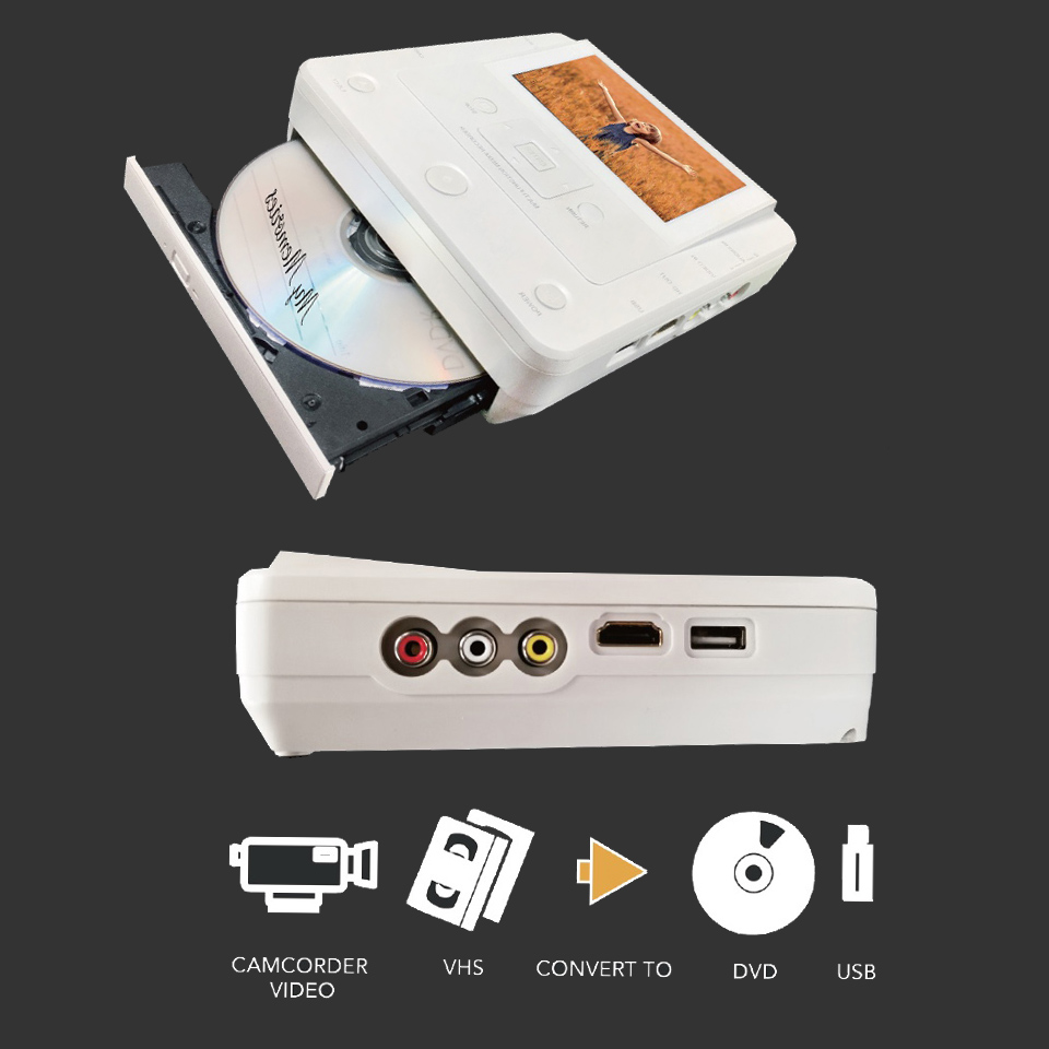 All-in-One Media Center Device Featuring Built-In Audio Visual Ports plus High-Speed Data Transfer via USB