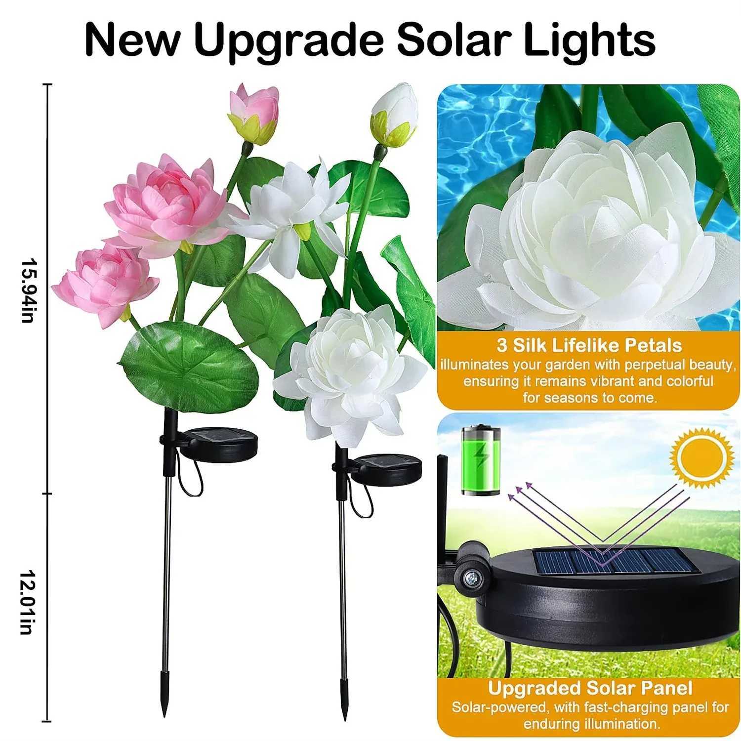 LED Solar Light Waterproof Lotus Solar Flowers Lamp Outdoor Decorative for Garden Yard Lawn Path Lighting Holiday Wedding Decor XJ250710