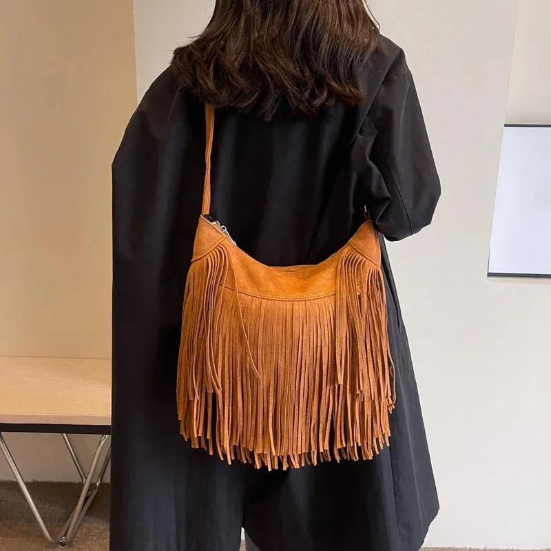 Shoulder Bags Fashion Women Tassels And Fringes Suede Messenger Ladies Crossbody Purse Handbag Tote Brown Black