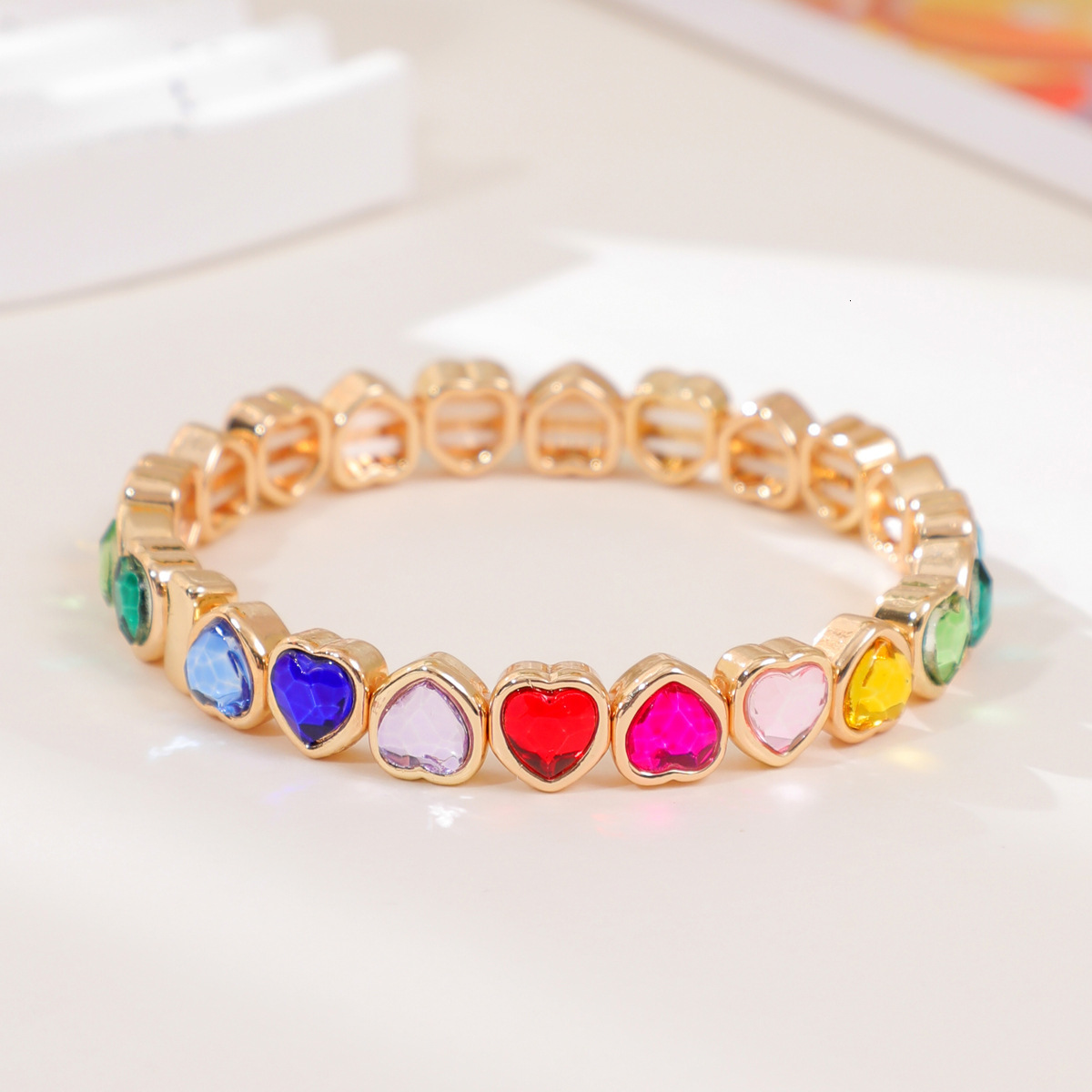 Heart Beads Gold Color Bracelets for Women Colorful Rhinestone Girl Bangle 250303