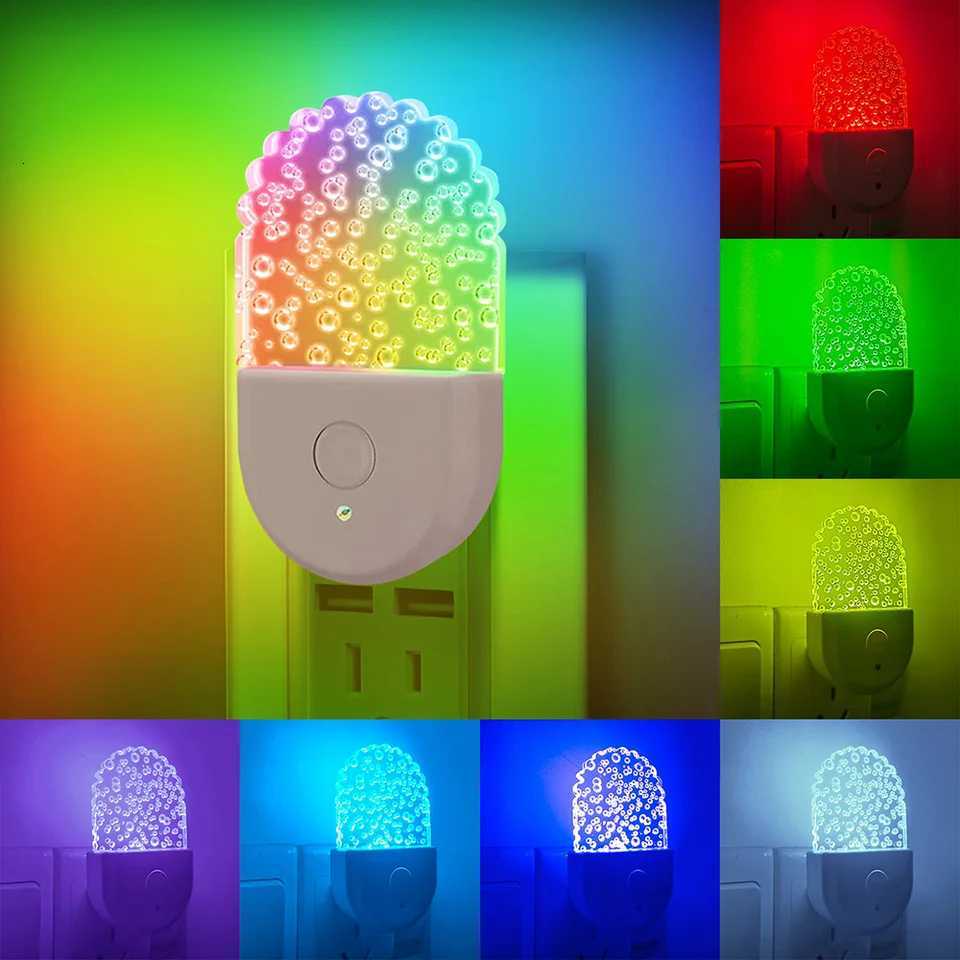 RGB Plug-in Night Light Color Changing Dusk to Sensor Wireless LED Nightlight for Kids Living Room Bedside Lamp G250711