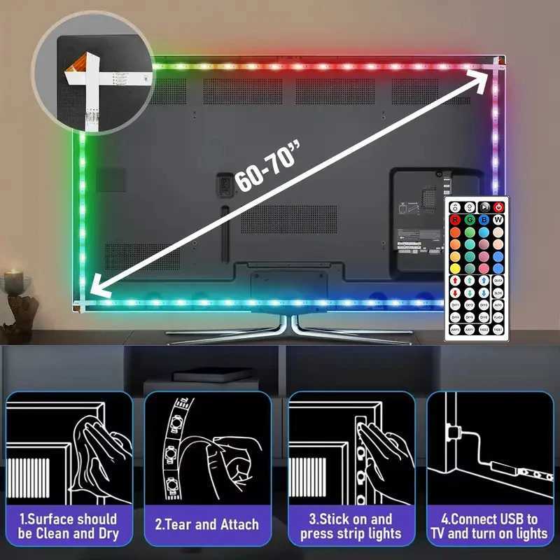 5V USB-Powered RGB LED Strip Light Kit with Infrared Remote Dimming Ideal for TV Backlighting and Home DecorationXJ250710