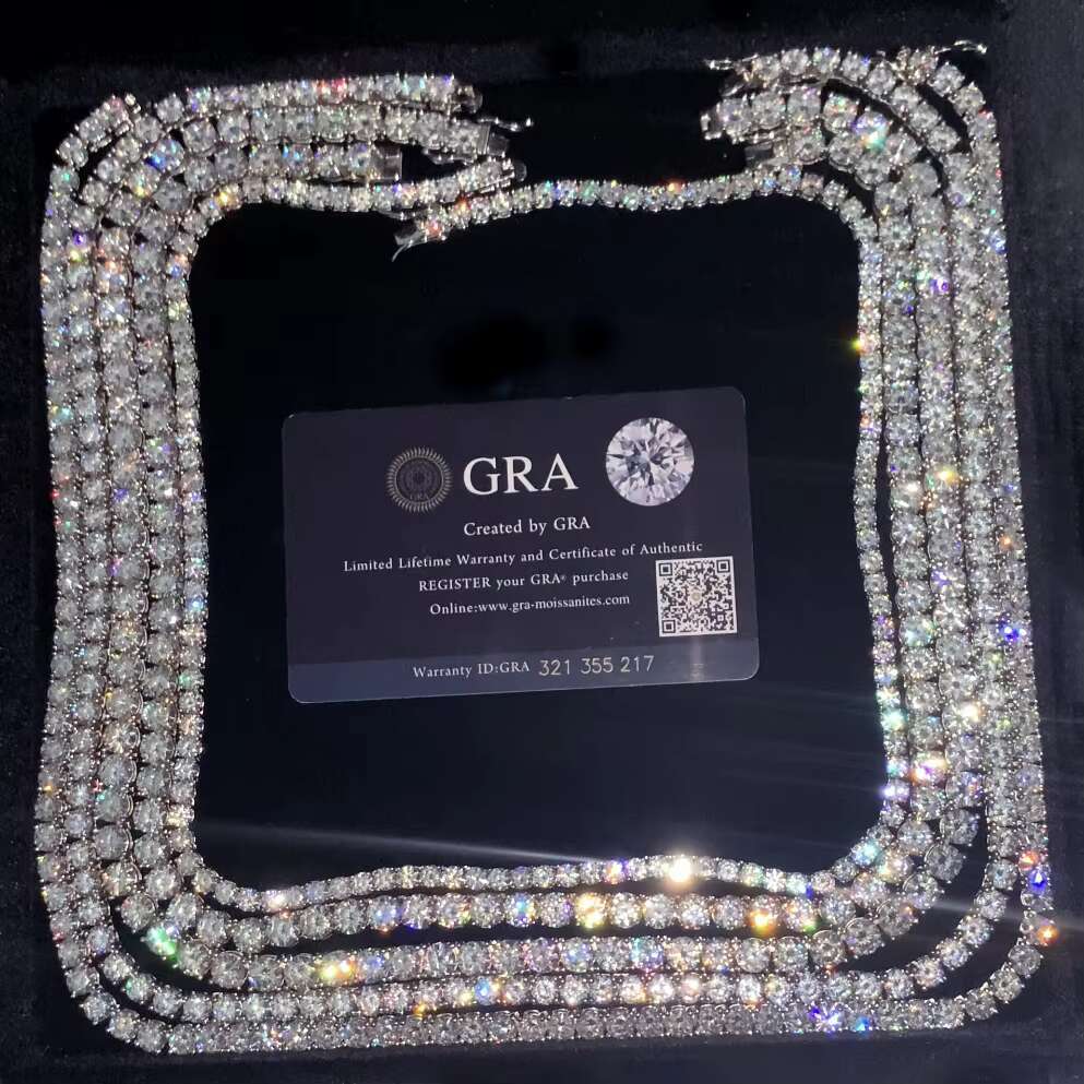 Wholesale Factory Price Tennis Necklace Iced Out 4mm DEF VVS Moissanite Stone 22inches Sterling Silver Tennis Chain