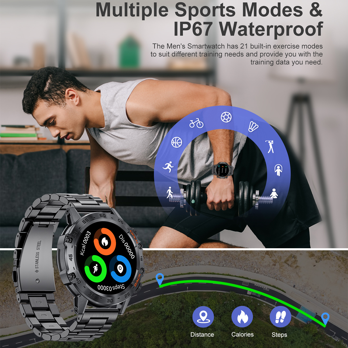 LIGE Smart watch Wireless call, music control, multi-functional waterproof watch, multiple sports modes, blood pressure and blood oxygen monitoring
