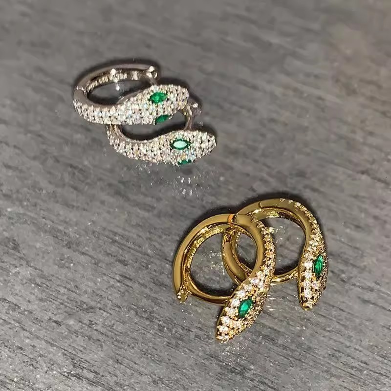 S925 silver personalized serpentine Earrings womens fashion micro inlaid zircon bright earrings hip hop Earrings 250710