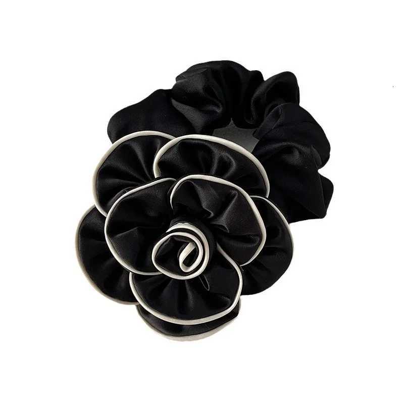 Fashion Camellia Flower Headband Hair Accessories for Women Retro Elegant Fabric Ponytail High Stretch Hair Ties Girls Headwear Y250711