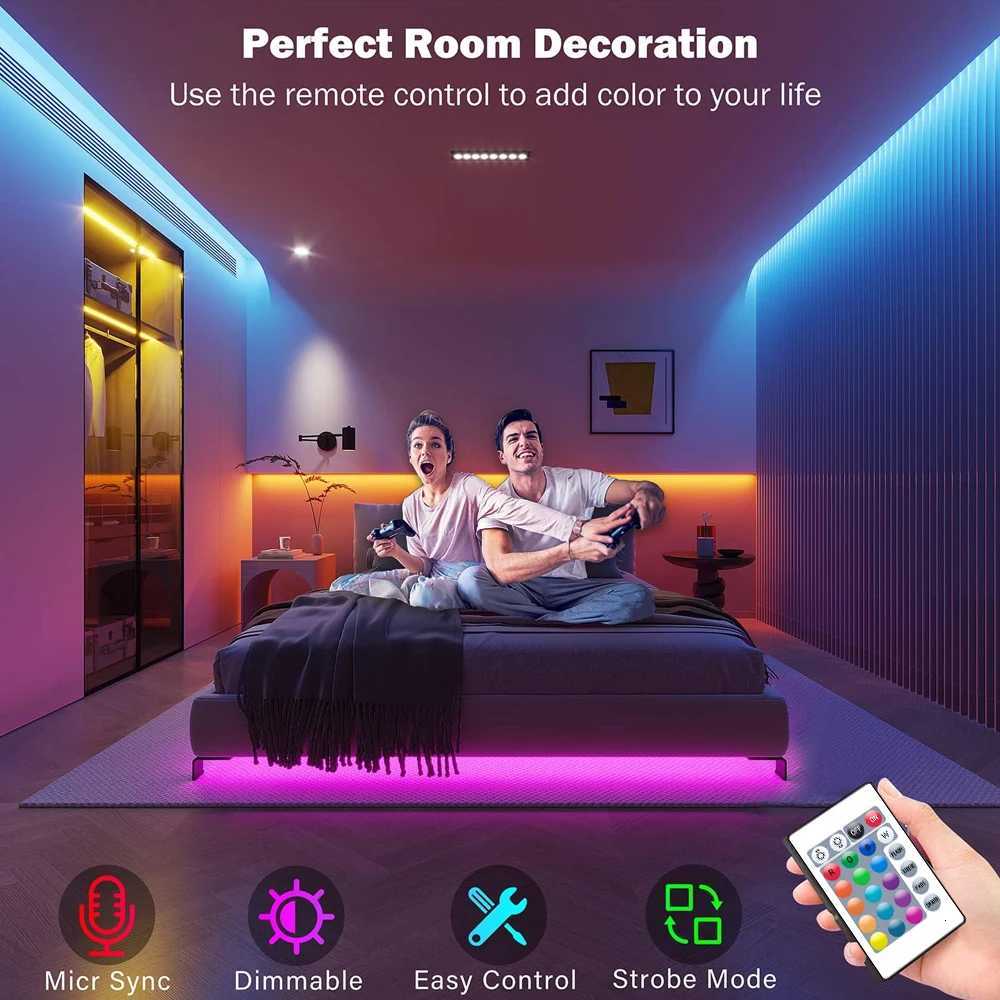 Led Lights for Bedroom 5050 RGB Strip Music Sync Color Changing With Remote and App Control Strips Room Home TV Party DecorationXJ250710