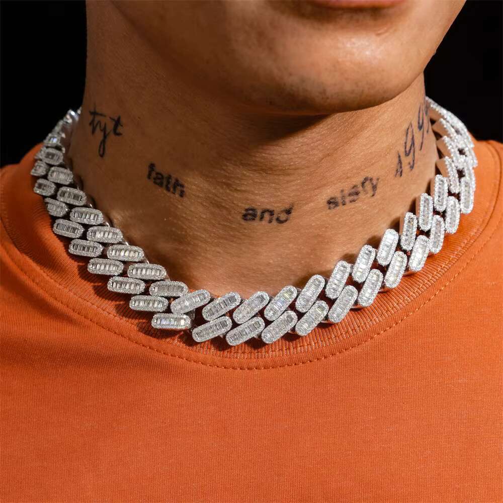 Custom Clasp 925 Silver Sterling Iced Out Bling Hiphop baguette Moissanite Cuban Vvs Moissanite Chain