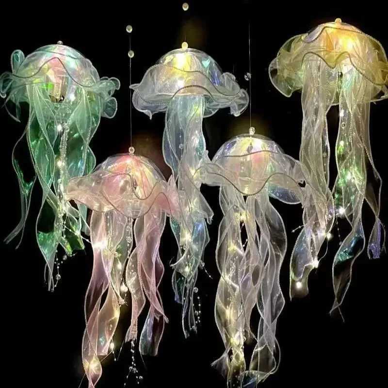 Jellyfish Lamp Portable Lantern Kids Children Bedroom Hanging Night Light Under The Sea Colorful Mermaid Ocean Party Home DecorXJ250710