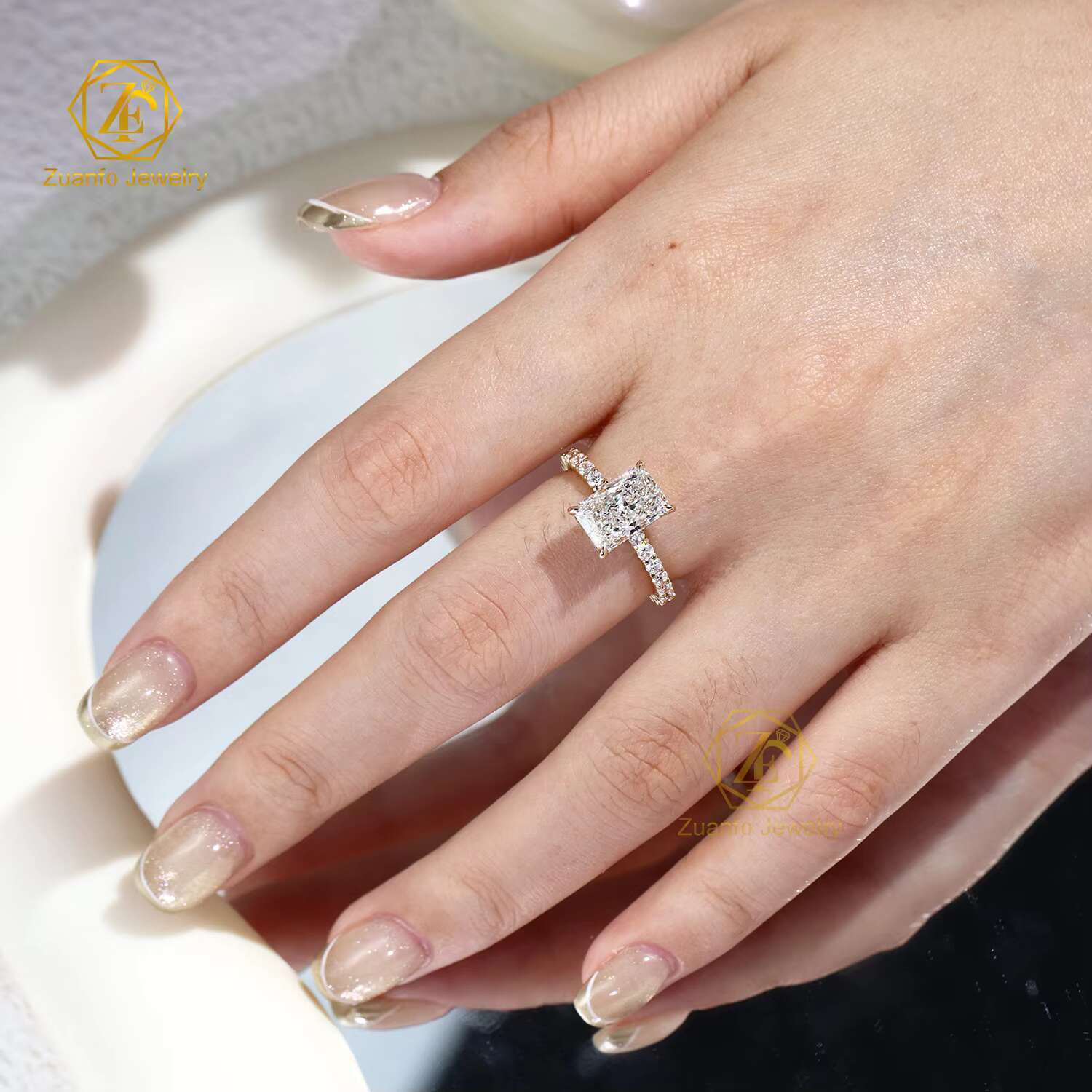 Fine Jewelry 14K Real Solid Gold Radiant Cut Solitaire D VS1 IGI Certified Lab Grown Diamond Women Engagement Rin
