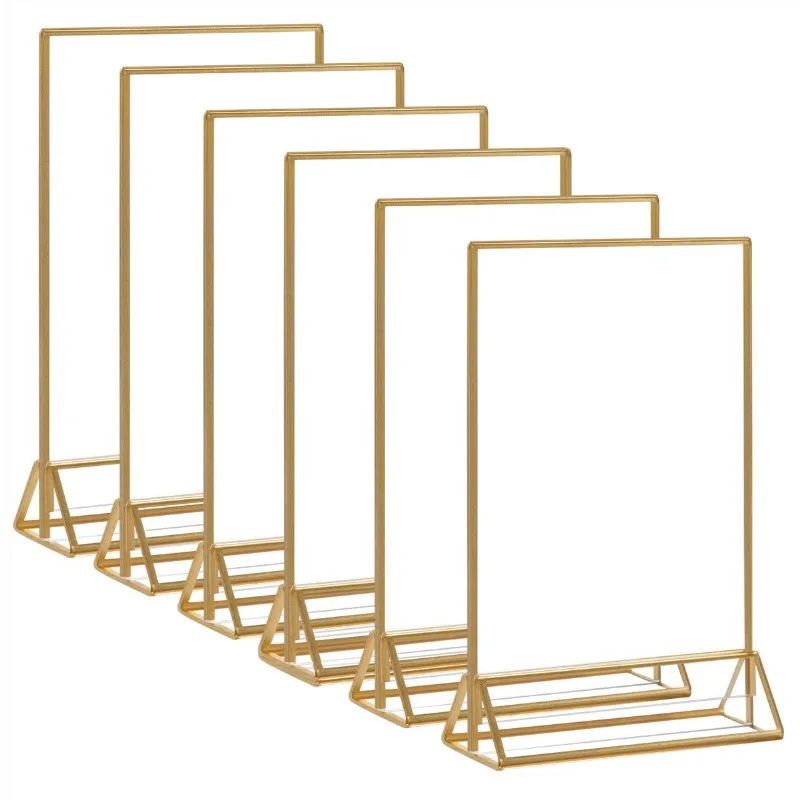 Acrylic gold triangle table, card horizontal and vertical double-sided photo frame, display rack transparent H260306