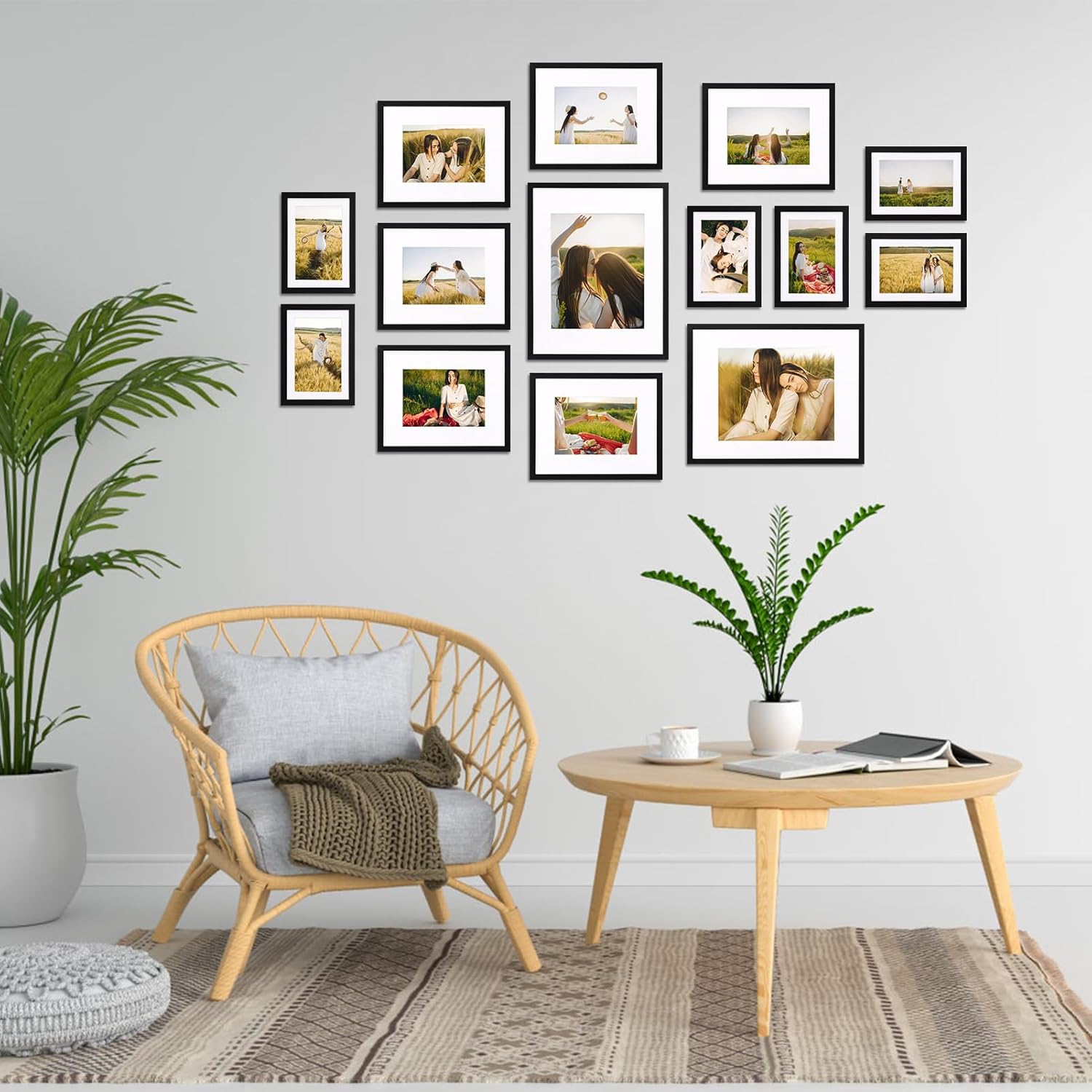 14 Pack Black Picture Frames with Mat for Various Sizes Photos, Assorted Matted Frame Set Including Two 11x14, 8x10, Six 5x7 H260306