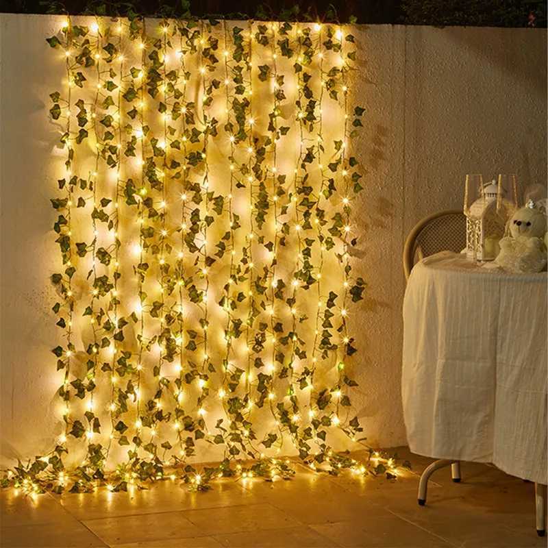 Flower Green Leaf String Lights Artificial Vine Fairy Lights Battery Powered Christmas Tree Garland Light for Wedding Home Decor XJ250710