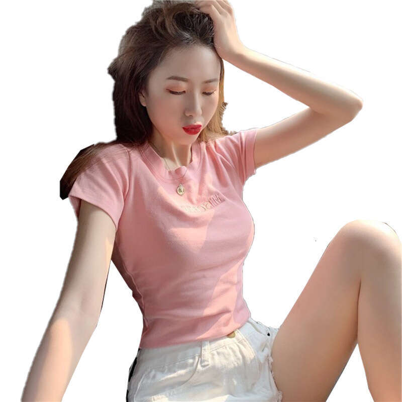 Summer New Korean Style Letter Embroidery Slim Fit Short Sleeve T-Shirt For Female Students Trendy Women's Clothing B5 2k